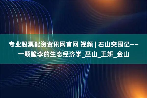 专业股票配资资讯网官网 视频 | 石山突围记——一颗脆李的生态经济学_巫山_王妍_金山